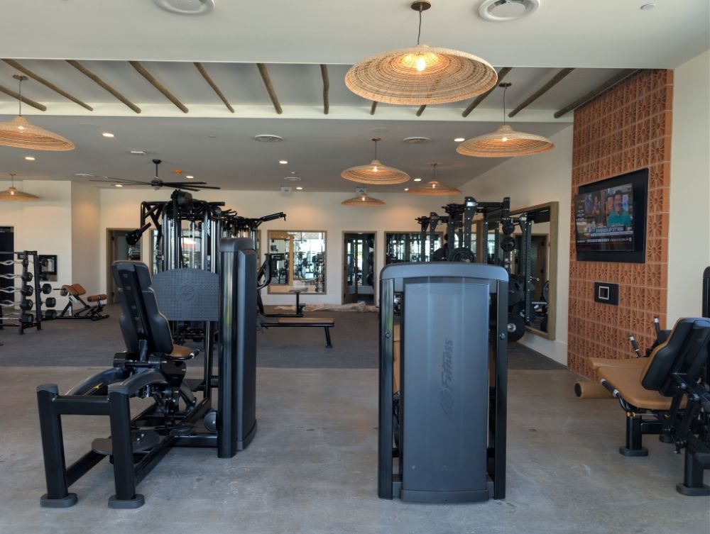 Fitness room lighting and fans