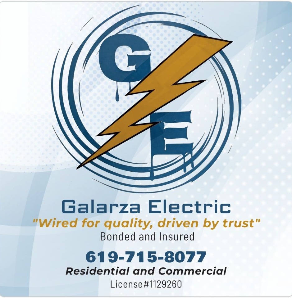 Galarza Electric business card: Wired for quality, driven by trust. Bonded and insured. Residential and commercial. License 1129260.